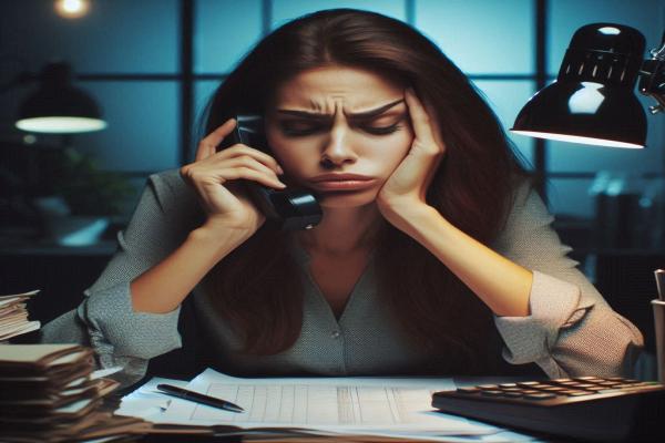 mulher-aborrecida-demora-atendimento-telefone